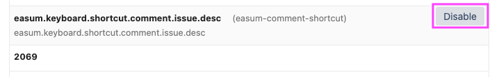 Module named easum comment shortcut with button Disable highlighted on the rigth