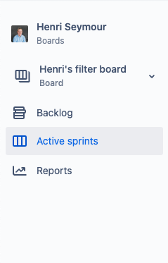 Screenshot of the Jira Cloud sidebar for Henri Seymour's boards with no app links visible