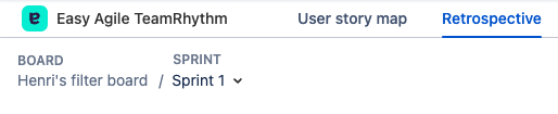 Screenshot of the Easy Agile TeamRhythm app header with the User story map and Retrospective tabs