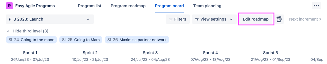 Edit roadmap button on Program board page