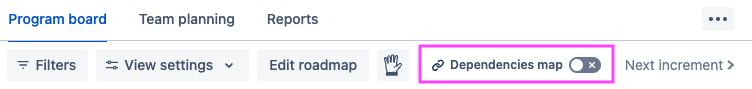Dependencies map toggle highlighted on Program board page nav