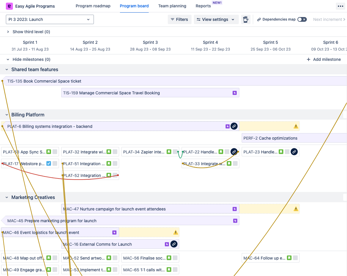 Dependency lines on the Program board page