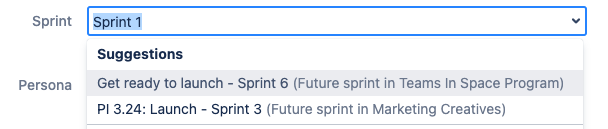 Jira DC sprint dropdown with origin board name