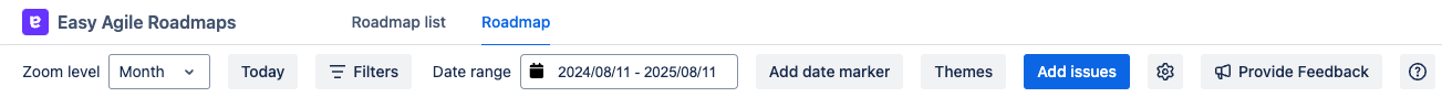 The roadmap toolbar with buttons as described below