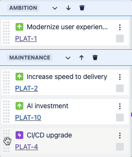Looping GIF showing an issue being reordered up a row, then back down