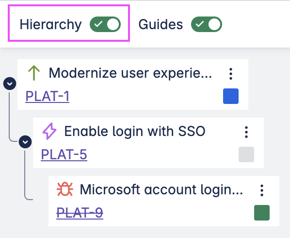 Issue panel Hierarchy toggle.png