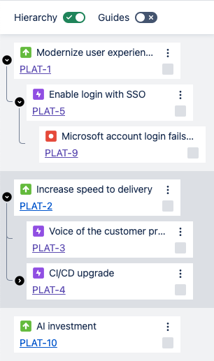 Issue panel showing 3 issue types displayed in a hierarchical tree layout