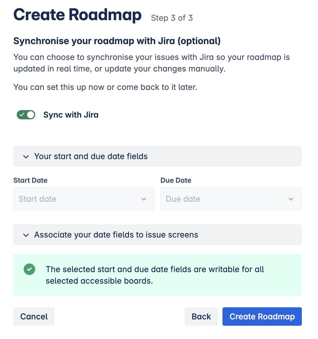 Create Roadmap Sync with Jira configured.png