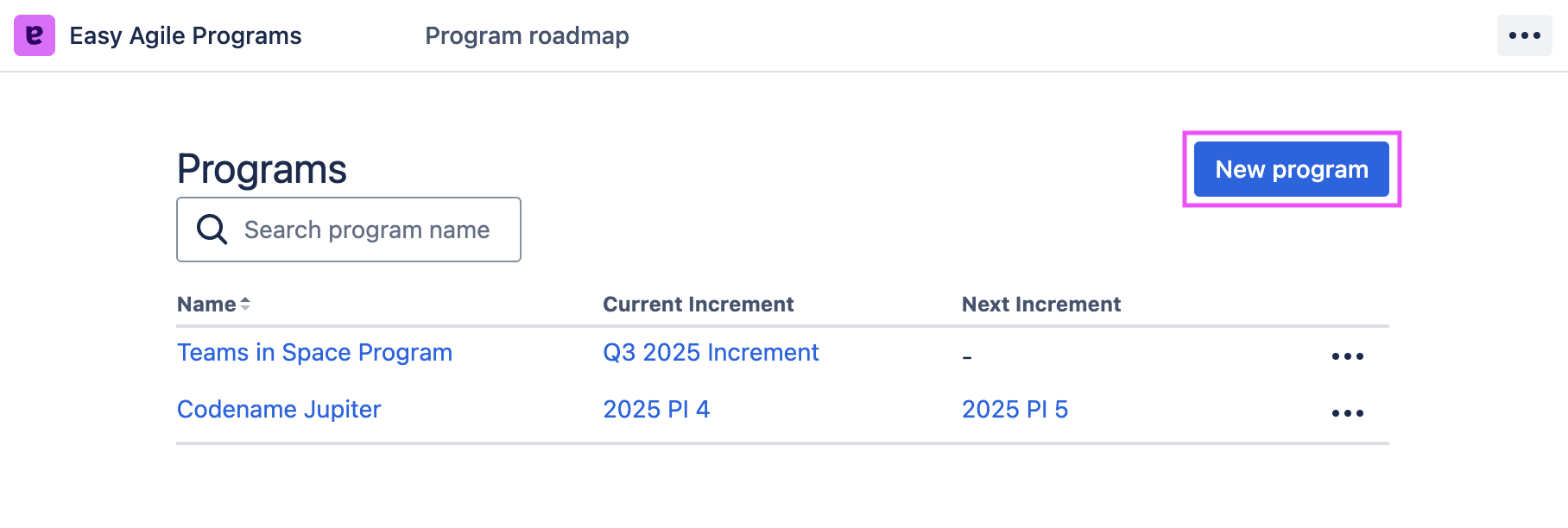 Program list New program highlighted.png