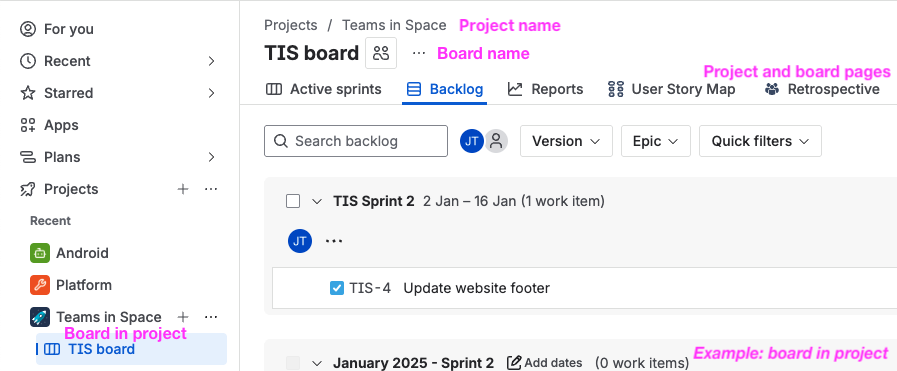 Jira Cloud board in project annotated.png