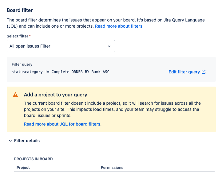 Jira Cloud board complexity warning no project specified.png