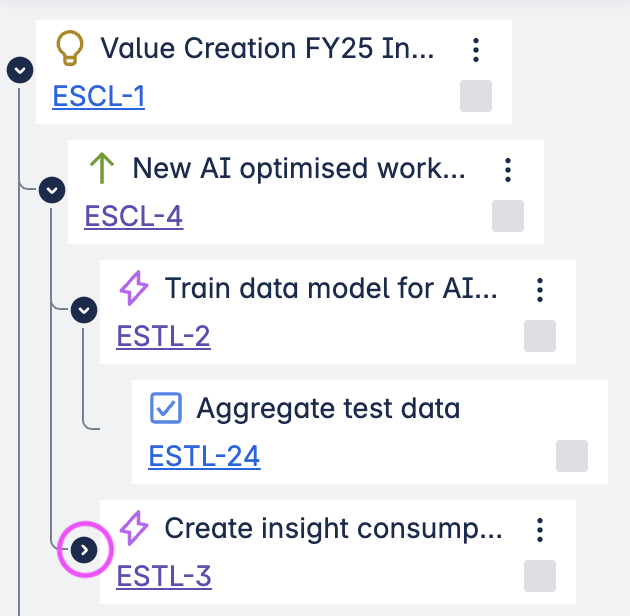 Roadmaps GA hierarchy expand story-level issue highlighted.png