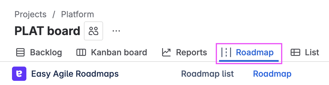 Jira Cloud project Roadmap page highlighted.png