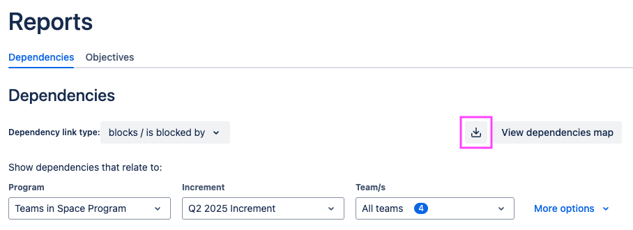 Programs Dependency report export button highlighted.png
