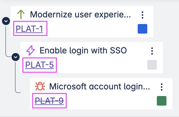 Issues in hierarchy issue key highlighted.png